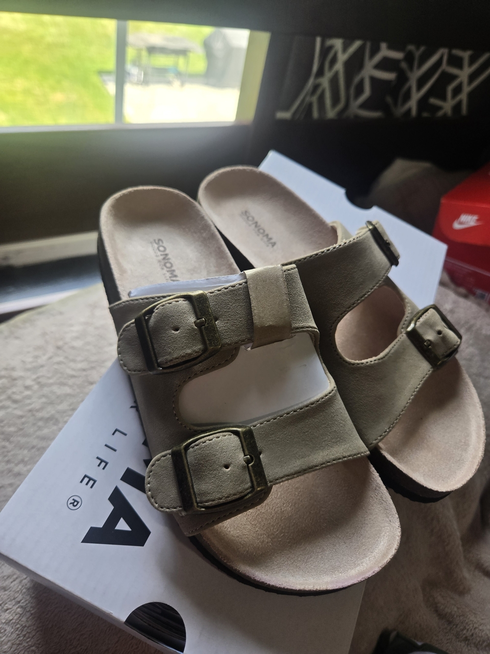 Sonoma Kids Olive Green Double-Buckle Slide Sandals